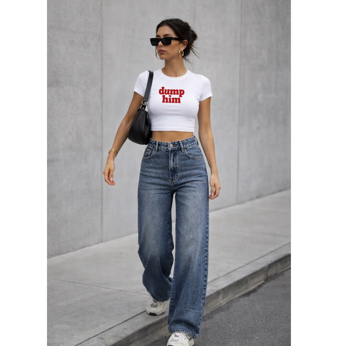 Dump Him Retro Statement crop Tee – Red Block Font Slim Fit Shirt