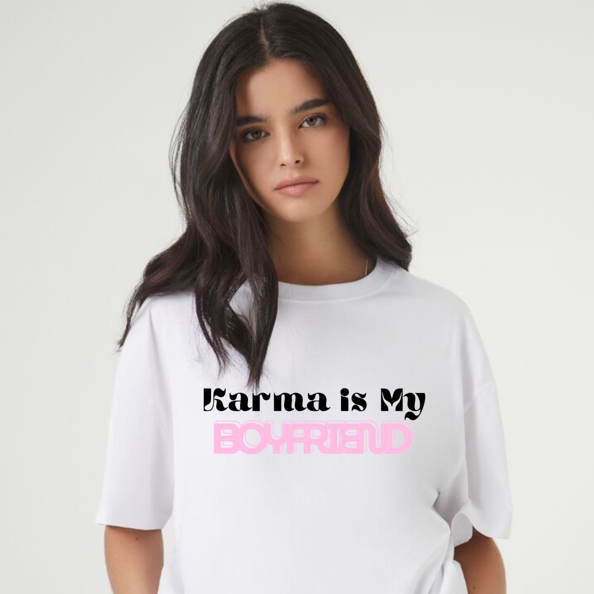 Karma Is My Boyfriend T-Shirt | Pastel Pink Typography Tee