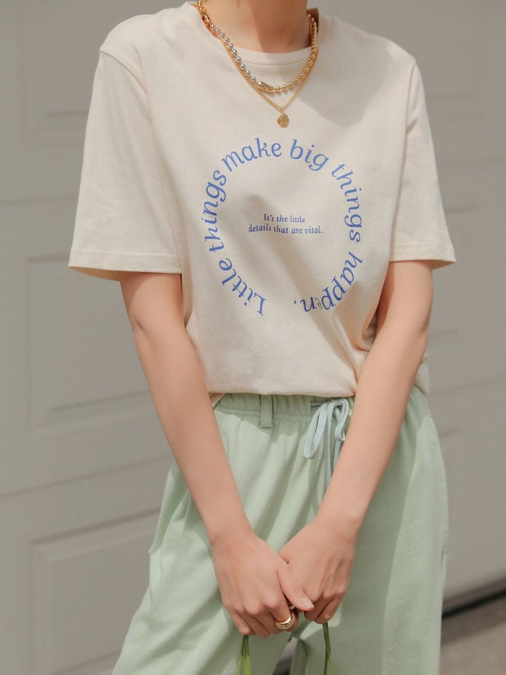 "Little Things" Circular Graphic Tee | Cream Minimalist Manifestation T-Shirt