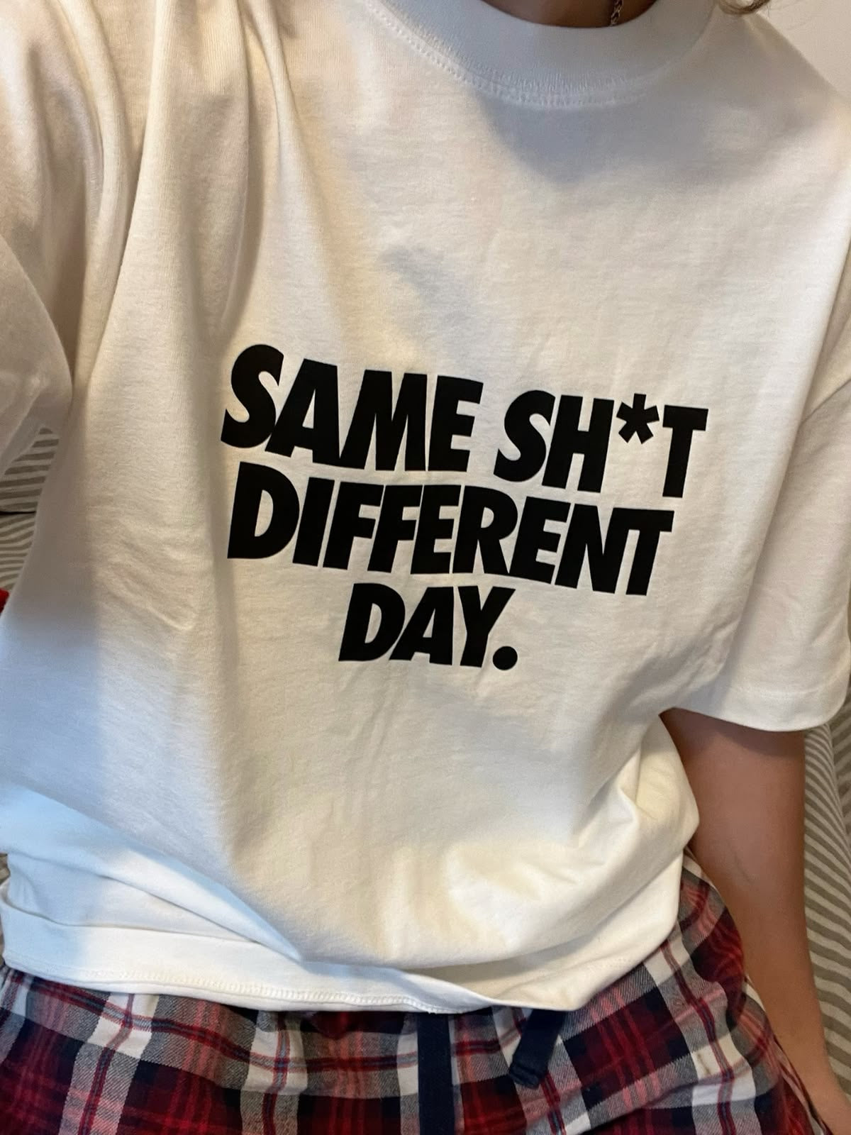 Same Sh*t Different Day Slouchy Oversized Tee – Bold Black Block Print Streetwear