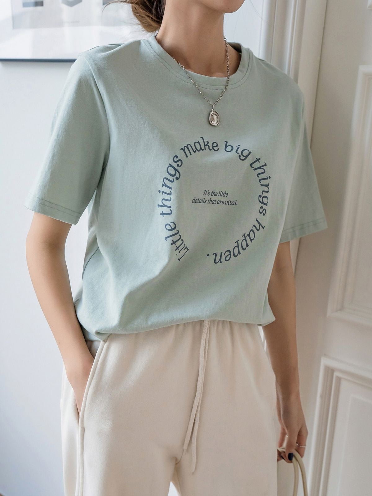 "Little Things" Circular Graphic Tee | Cream Minimalist Manifestation T-Shirt