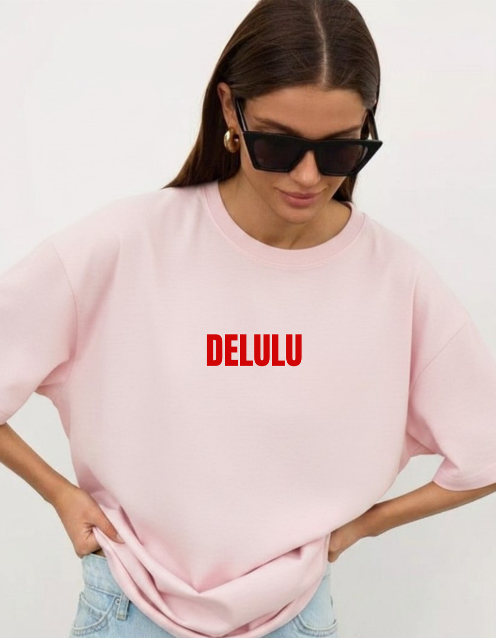 “Delulu Is The Solulu" Double-Sided Graphic Tee | Baby Pink Oversized Slogan T-Shirt
