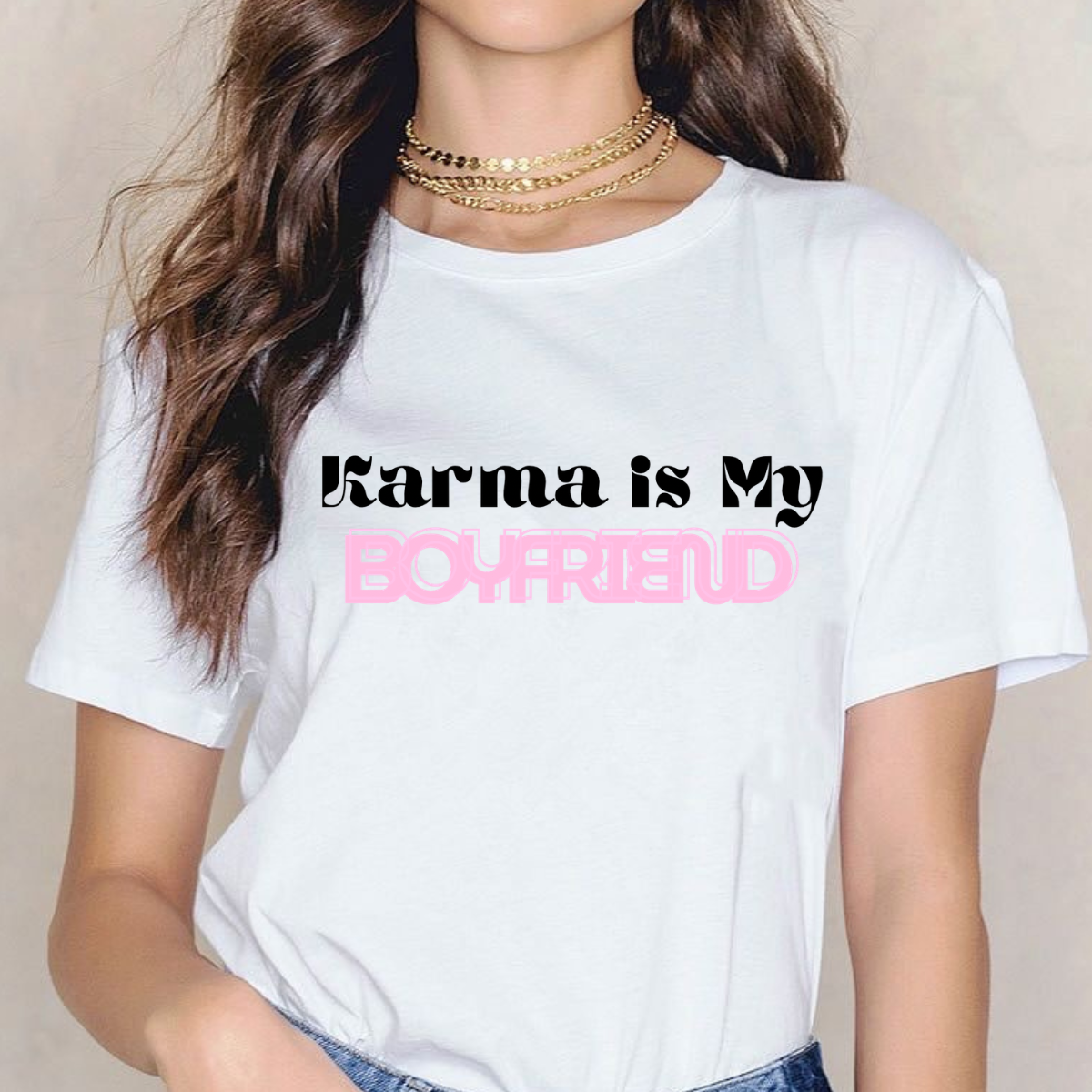 Karma Is My Boyfriend T-Shirt | Pastel Pink Typography Tee