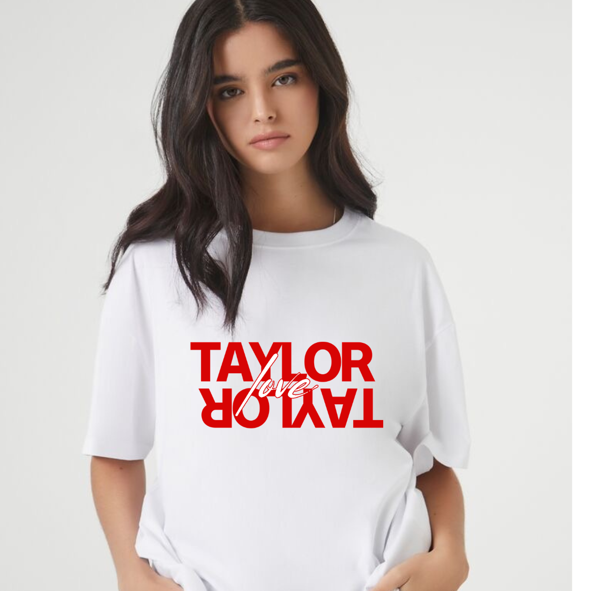 Mirror Text "Taylor Love" Bold Red Tee