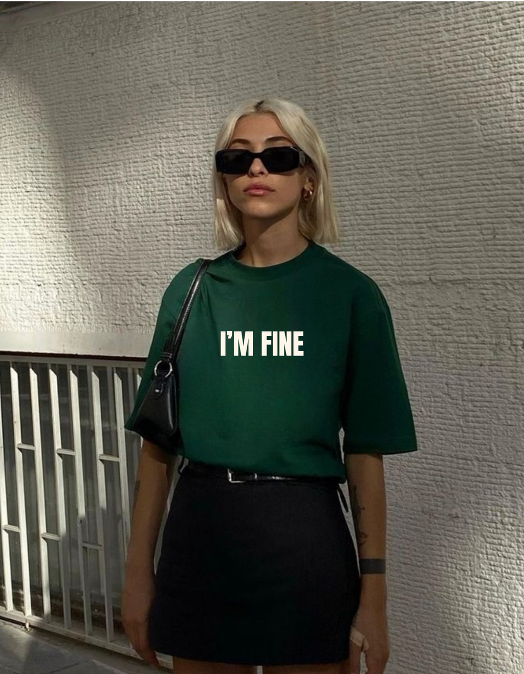 "I'm Fine / That Is A Lie" Double-Sided Sarcastic Graphic Tee | Forest Green Oversized T-Shirt