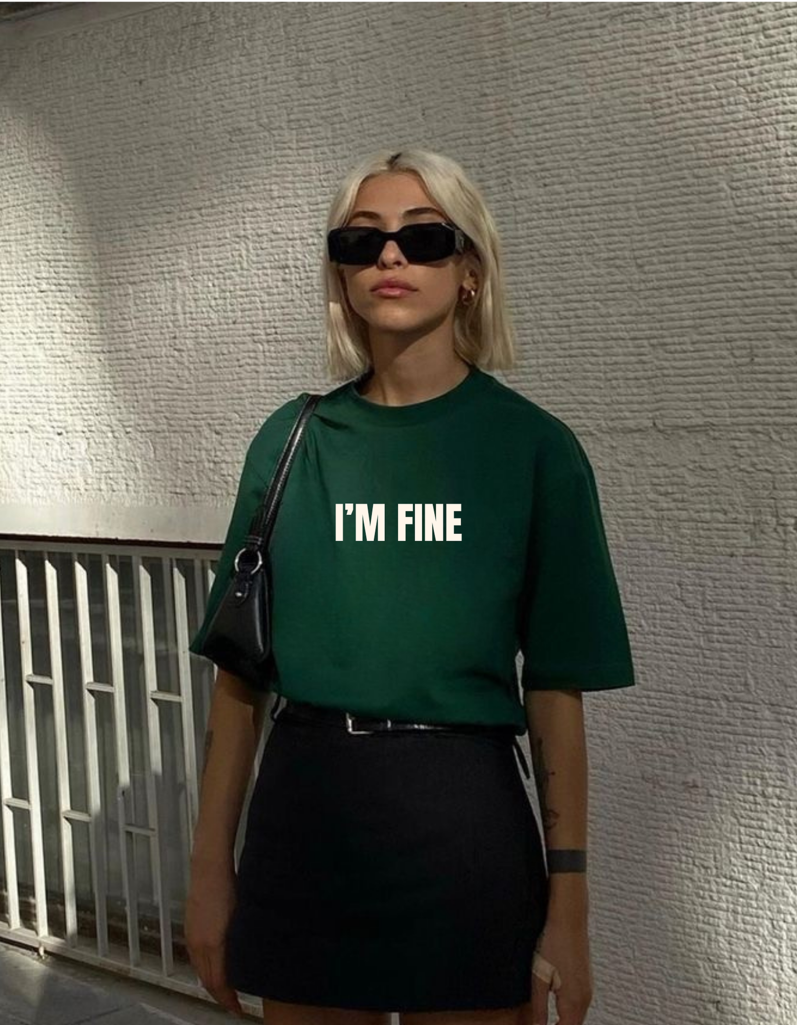 "I'm Fine / That Is A Lie" Double-Sided Sarcastic Graphic Tee | Forest Green Oversized T-Shirt
