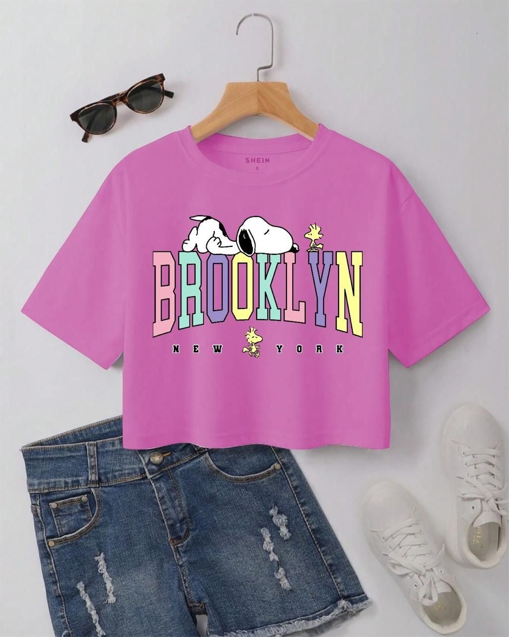 Pink "Snoopy Brooklyn" Crop Top