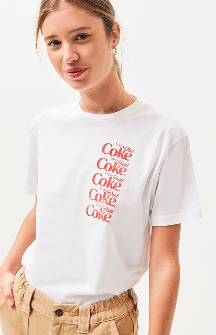Vintage Diet Coke Distressed Side-Print Tee | White Casual Graphic T-Shirt