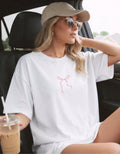 Minimalist Dainty Pink Bow Oversized T-Shirt